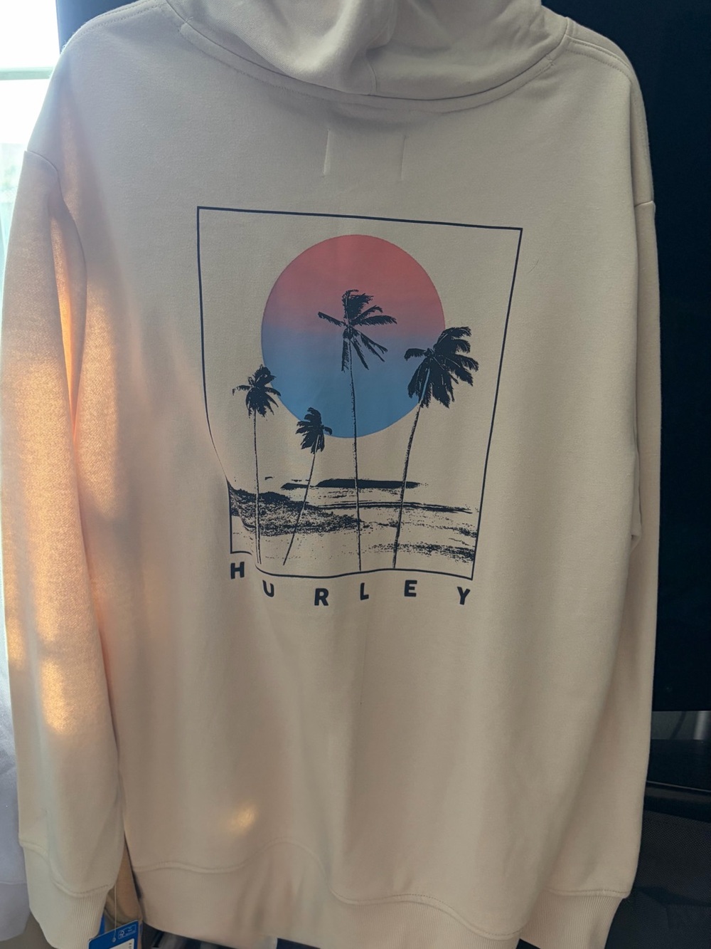 NWT !Hurley Cream Hoodie with Sunset Palm Print